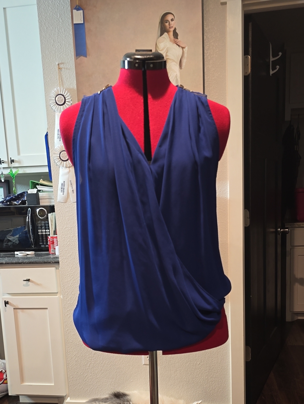 Active USA Royal Blue Draped V-Neck Sleeveless Camisole, sz s